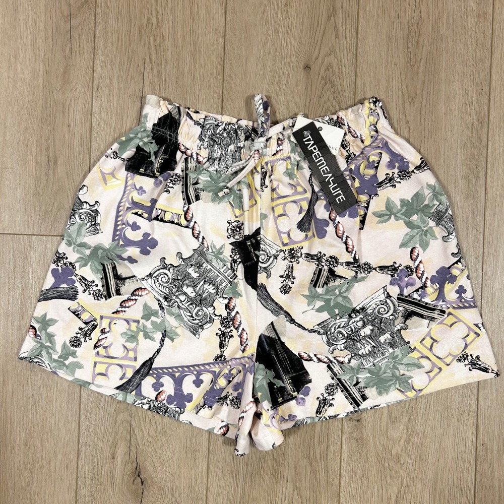 Tape Measure NY Vintage Baroque Architectural Print Shorts Saks Fifth Avenue L